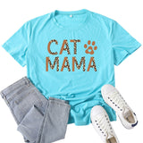 Boy Mama T Shirts Cat Mama Leopard Print Letter Print T-shirt