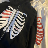 Skull Hoodie Fall/Winter Hooded Cardigan Sweater Women Loose Skull Print Zip Long Sleeve Coat