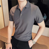 Men Short Sleeve T-Shirt Stretch Casual Polo Collar T-shirt
