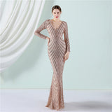 Sequin Evening Dress Elegant Long Sleeve Sequined Queen Fishtail Skirt