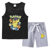 Children Pokemon Pikachu Tshirts & Shorts Vest Middle Pants Sports Casual Thin Two Pieces
