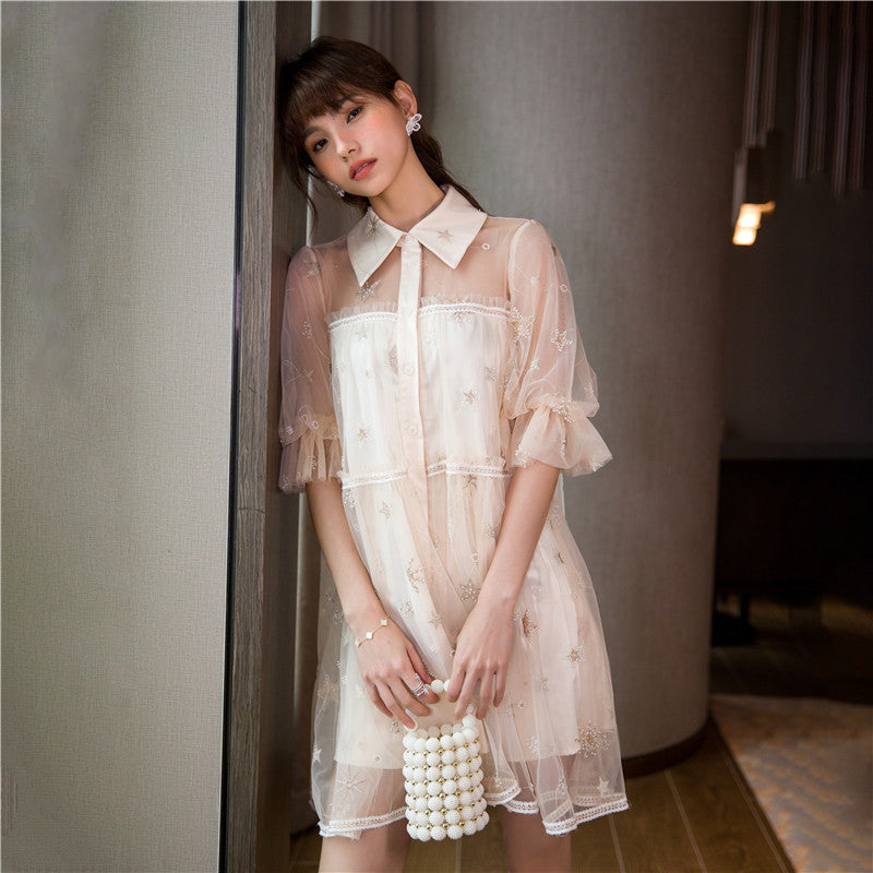 Fairy Dress Summer Niche Women's Clothing Pure Desire Style Puff Sleeve Shirt Dress Embroidery