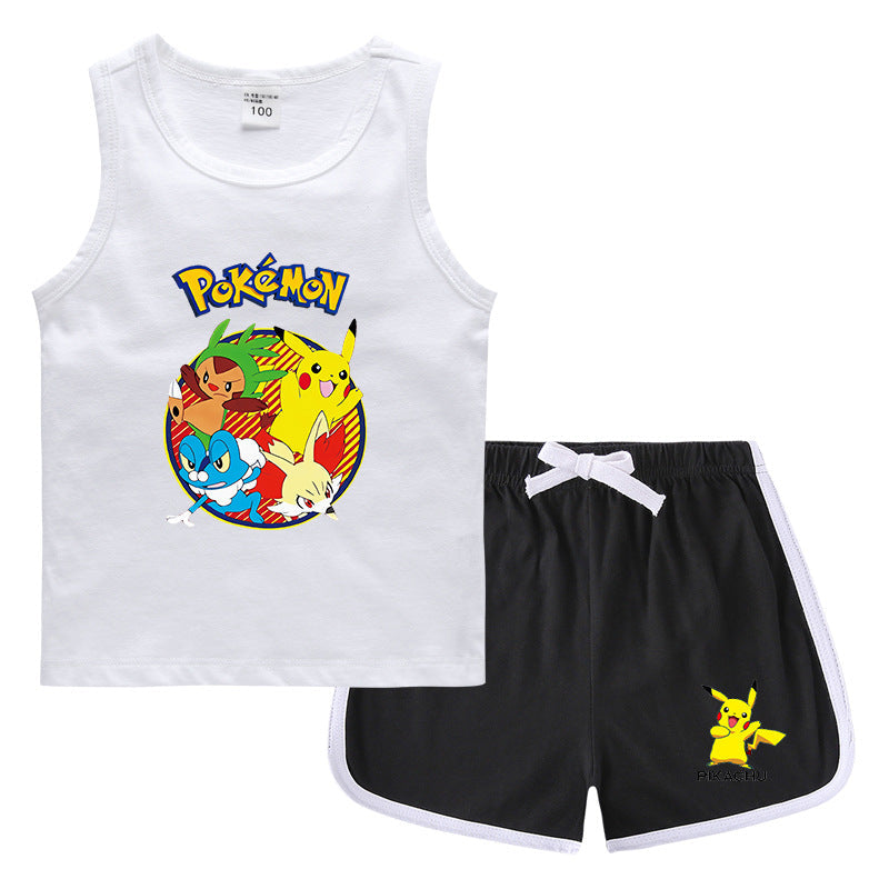 Children Pokemon Pikachu Tshirts & Shorts Vest Middle Pants Casual Sweat Wicking Suit