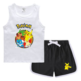 Children Pokemon Pikachu Tshirts & Shorts Vest Middle Pants Casual Sweat Wicking Suit