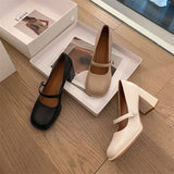 Nude Pumps Block Heel Chunky Heel Mary Jane Shoes