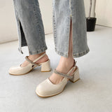 Nude Block Heel Sandals Mary Jane Sandals