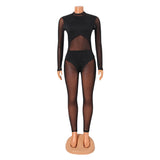 Kesha Black Dress Women's Sexy Mesh Stitching See-through One-Piece Pants Length