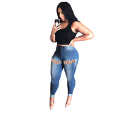 Women Plus Size Jeans High Waist Slim-Fit Lace Up Denim Pants