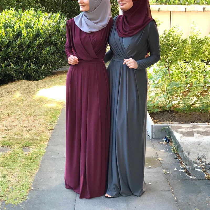 Muslim Women Stylish Kashibo Abaya Muslim Ladies Long Gown Islamic Clothing Jilbab Jalabiya Fashion Solid Color Dress
