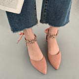 Nude Block Heel Sandals Bow Rhinestone High Heel Shoes