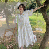 Gothic Lolita Harajuku Style Clothing Embroidered Midi Short Sleeve Dress