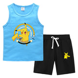 Children Pokemon Pikachu Tshirts & Shorts Vest Middle Pants Sports Casual Thin Two Pieces