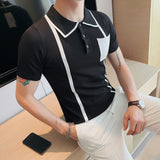 Men Short Sleeve T-Shirt Knitted Lapel T-shirt