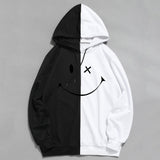 Smiley Face Hoodie Color Matching Stitching Casual Hoodie Jacket Stitching