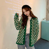Preppy Aesthetic Outfits Knitwear Cardigan Sweater Coat Women's Autumn Diamond Quilted Top