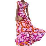 Women Bohemian Dress Summer Fashion Short Sleeve V-neck Printed Dress