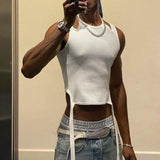 Rave Outfits Men Vest Shoulder Strap Stretch Knitted