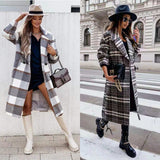 Beth Dutton Outfits Autumn and Winter Check Mid-Length Coat Lapel Button Woolen Coat