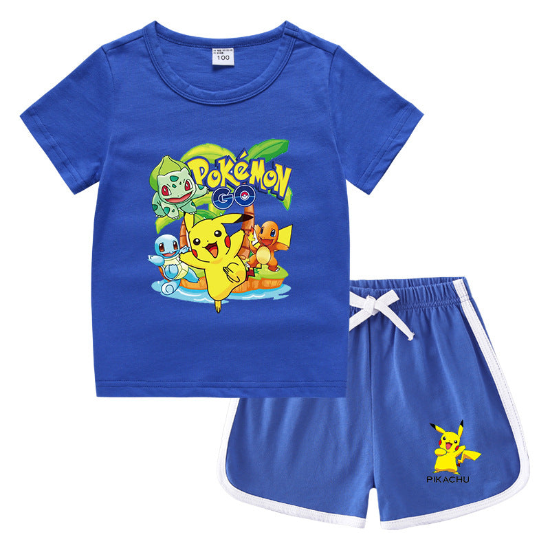 Children Pokemon Pikachu Tshirts & Shorts Casual Sports Sweat-Absorbent Suit Neutral