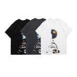 Men T Shirt Summer Casual Tops Men's Clothes Summer Wear Vintage Men's round Neck Short Sleeve Casual Loose Astronaut Printed T-shirt