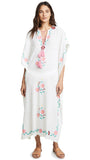 Women Dresses Bohemian Flower Embroidered V-neck Maxi Dress Vacation Sun Protection Blouse