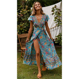 Beth Dutton Bohemian Dress Summer Spring Midi Dresses Sexy V-neck Cardigan Waist Print Dress
