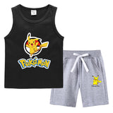 Children Pokemon Pikachu Tshirts & Shorts Summer Vest Middle Pants Sports Casual Bottoming Shirt Sleeveless Two Pieces