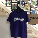 Thrasher T Shirt Ice Blue Flame Loose Short Sleeve