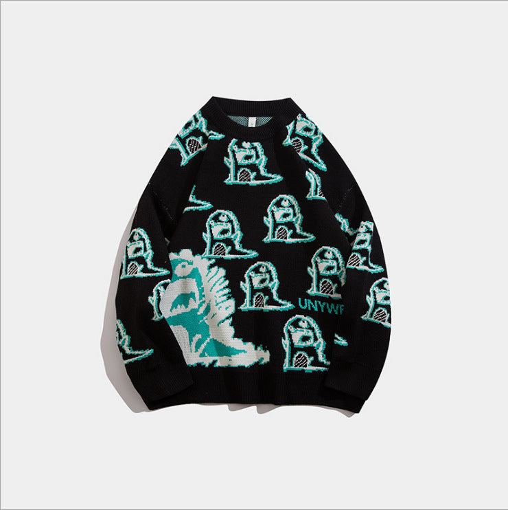 Dinosaur Sweaters Loose round Neck Sweater