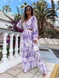Women Exotic Dresses Printed V-neck Long-Sleeve Dress