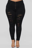 Women Plus Size Jeans Spring/Summer High Waist Elastic Ripped Jeans