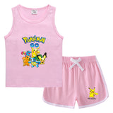Children Pokemon Pikachu Tshirts & Shorts Casual Sports Sweat-Absorbent Suit Neutral