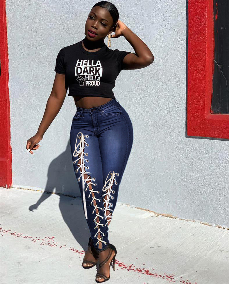 Women Plus Size Jeans Bandage Denim Skinny Pants