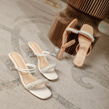 Nude Wide Fit Block Heels Pearls Strap High Heels