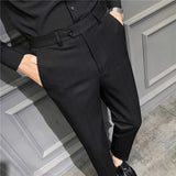 Men Trousers Plaid Stripe Slim Fit Suit Pants