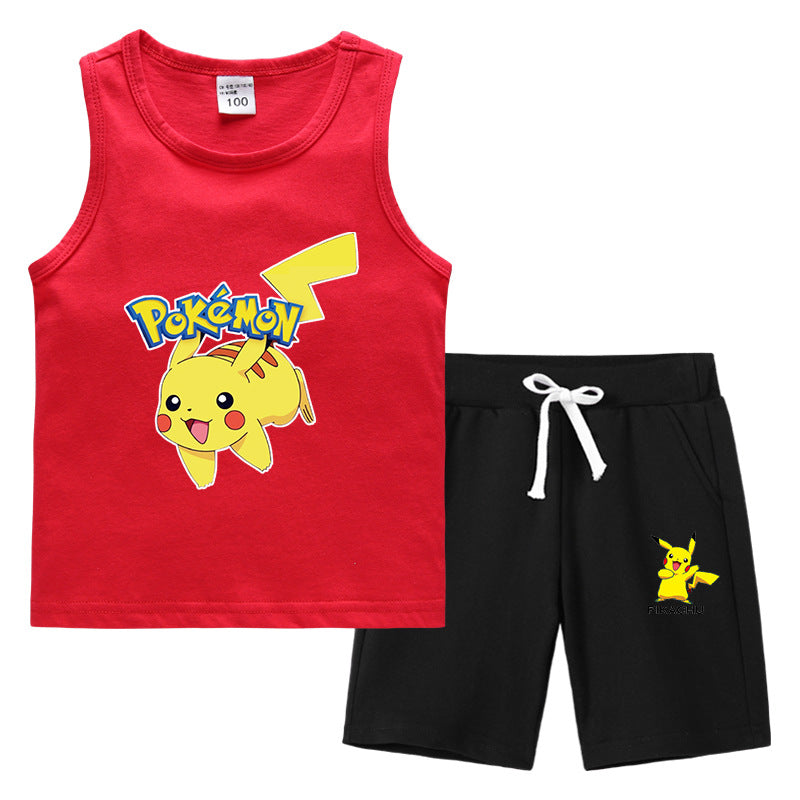 Children Pokemon Pikachu Tshirts & Shorts Vest Middle Pants Sports Casual Thin Two Pieces