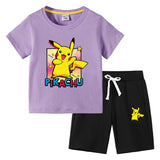 Children Pokemon Pikachu Tshirts & Shorts Cotton Children Short Sleeve Shorts Two Pieces