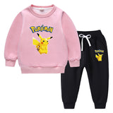 Children Pokemon Pikachu Hoodie & Pant Set Fleece Lined Padded Warm Keeping Winter Clothes Sweatershirt Suit