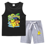 Children Pokemon Pikachu Tshirts & Shorts Summer Vest Middle Pants Sports Casual Thin Two Pieces