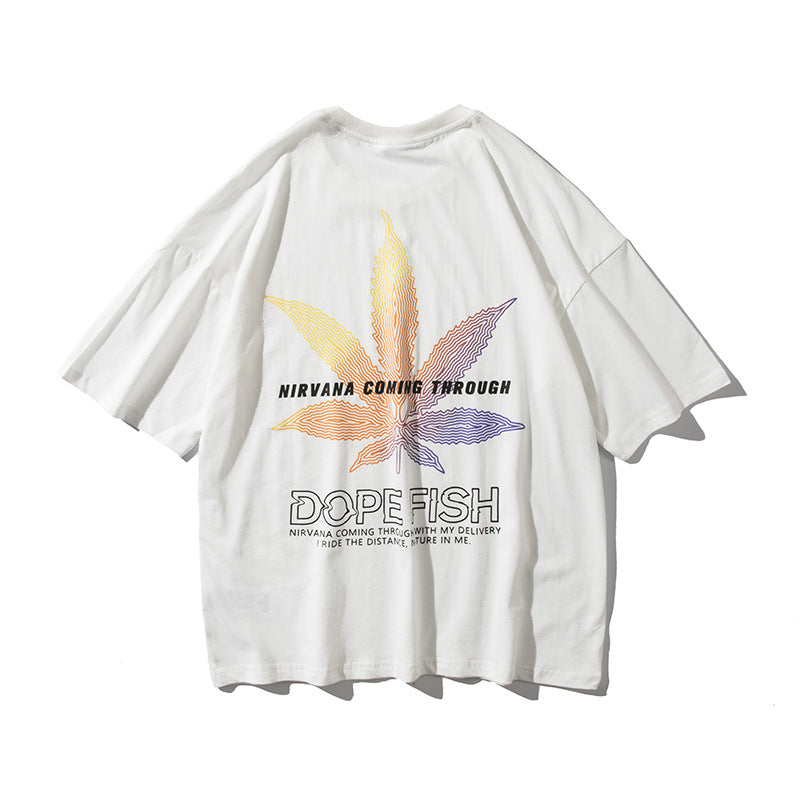 Men's T-shirt Summer round Neck Loose T-shirt Men's Maple Leaf Printed Short Sleeve Fashion Brand Half Sleeve Wide T