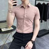 Men Shirts Summer Solid Color Short Sleeve Shirt