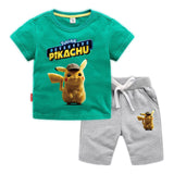 Children Pokemon Pikachu Tshirts & Shorts Cotton Short Sleeve Shorts Two Pieces Neutral