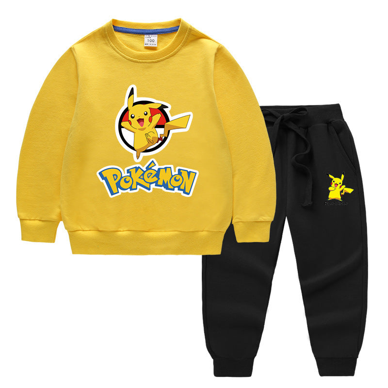 Children Pokemon Pikachu Hoodie & Pant Set Two-Piece Solid Color Baby Cotton Sweater Set