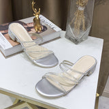 Nude Block Heel Sandals Rhinestone Sandals