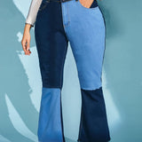 Women Plus Size Jeans Fashion Stitching Denim Wide Leg Pants Women