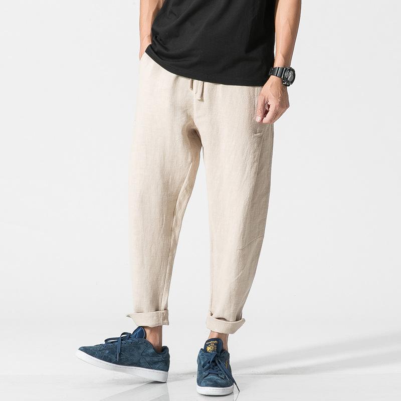 Linen Pants Straight Leg Pants Spring/Summer Men's Solid Color Linen Leisure Loose