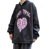 Skeleton Hoodie Retro Dark Skeleton Letter Print Loose-Fitting Hoodie