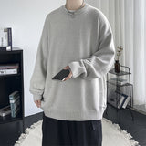 Men's Sweater Fall Winter Men Solid Color Knitted Sweater Loose round Neck Sweater