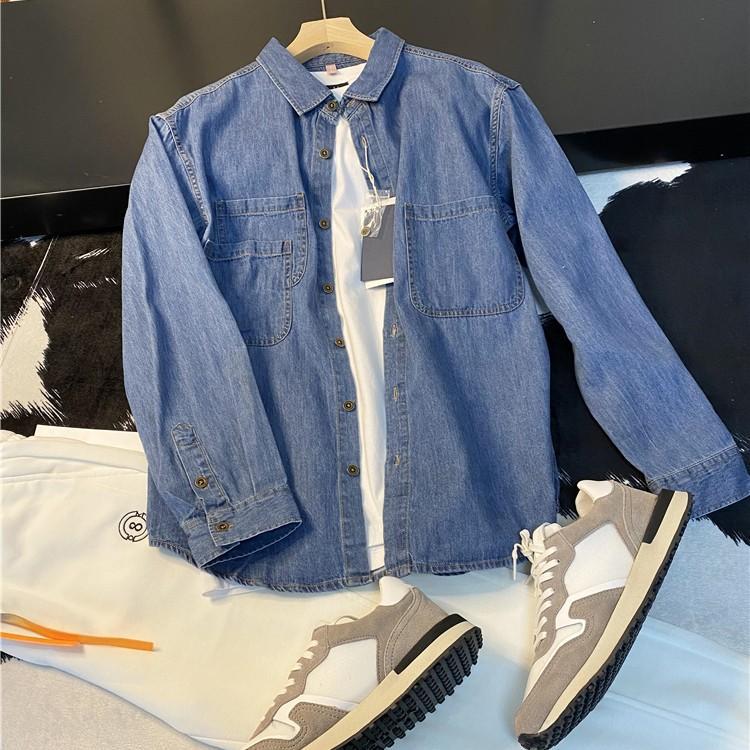 Denim Shirts Men's Long Sleeve Baggy Coat