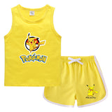 Children Pokemon Pikachu Tshirts & Shorts Casual Sports Sweat-Absorbent Suit Neutral